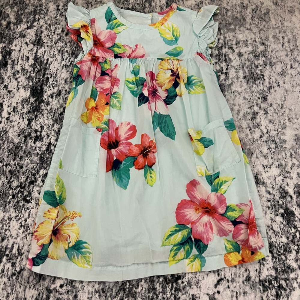Floral Kids Dress in Blue and Pink size 4